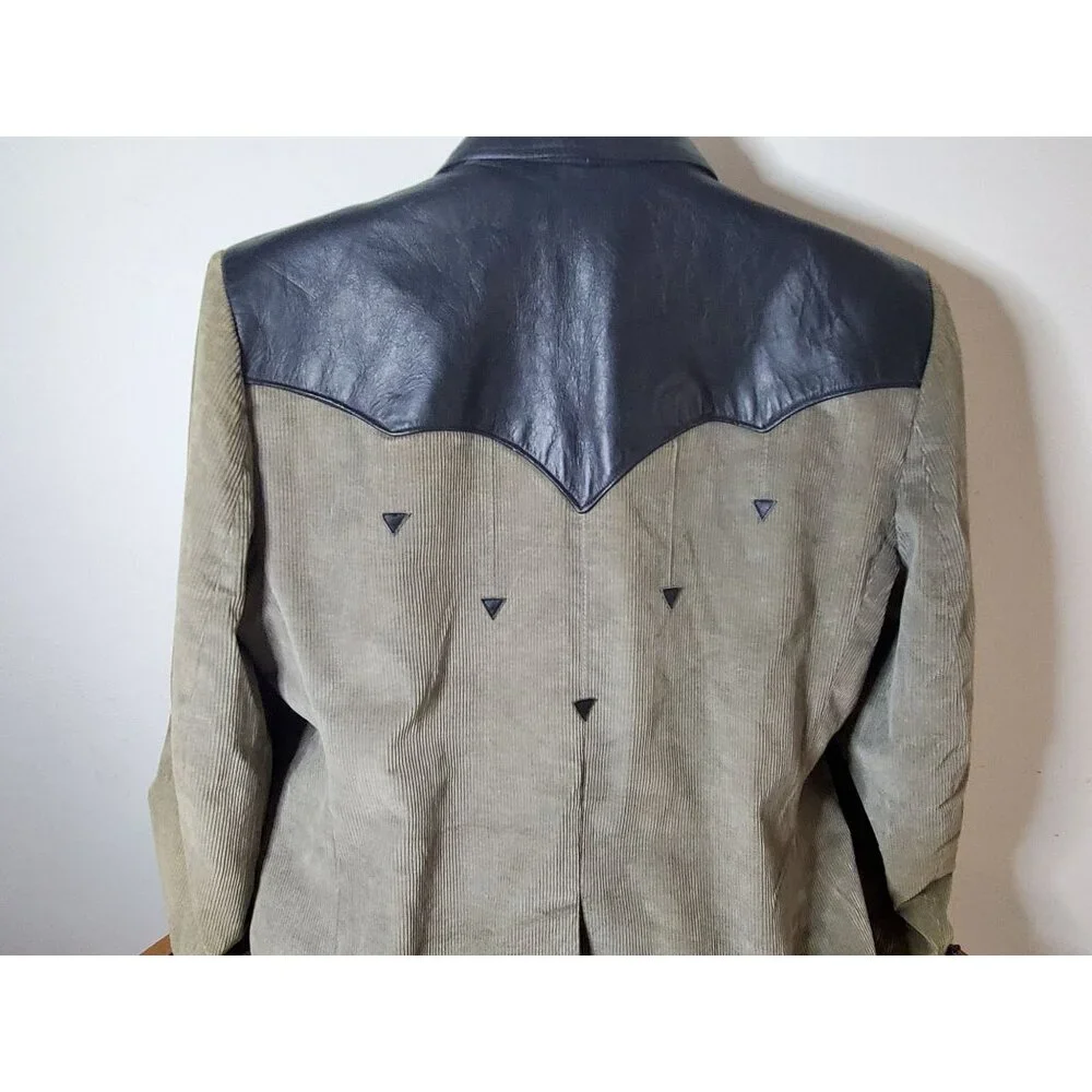 Vintage Western Style‎ Corduroy & Leather Blazer Jacket With Triangle Detailing